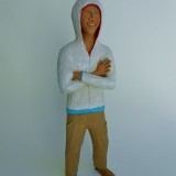 #411 white hooded sweatshirt , plywood shoes , 26 inches , SOLD