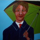 Man with umbrella , 2 x 4 feet  , Acrylic paint on canvas over plywood.